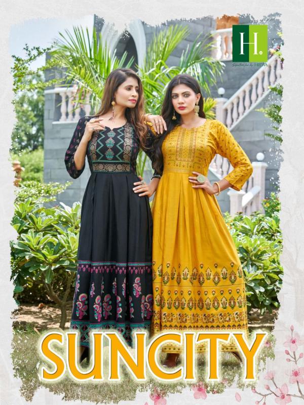 Hirwa Suncity Heavy Rayon Designer Kurti Collection 